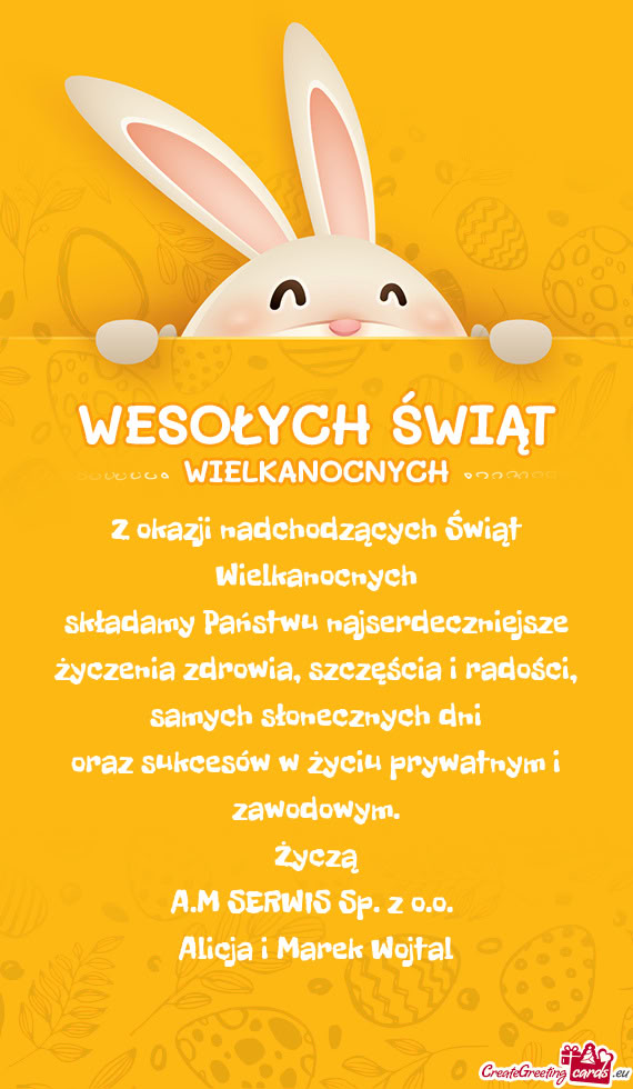 Z okazji nadchodzących Świąt Wielkanocnych  składamy Państwu