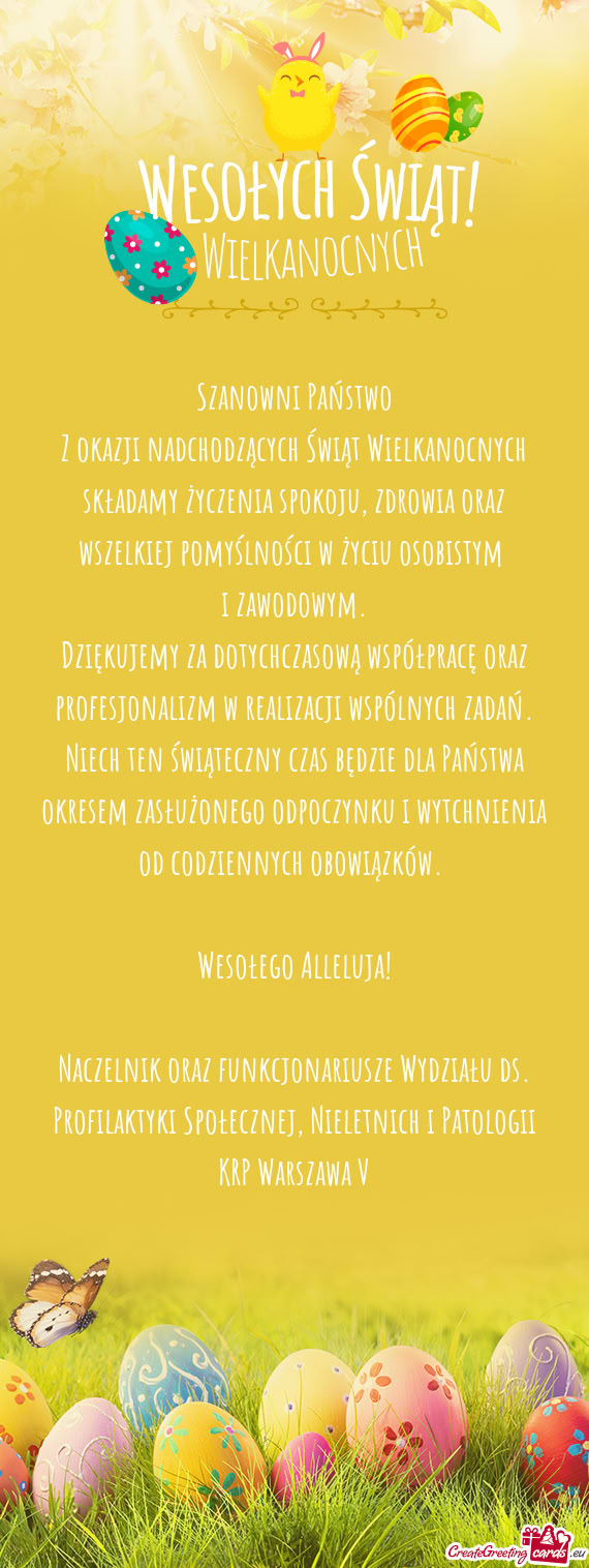 Z okazji nadchodzących Świąt Wielkanocnych składamy życzenia spokoju, zdrowia oraz wszelkiej po