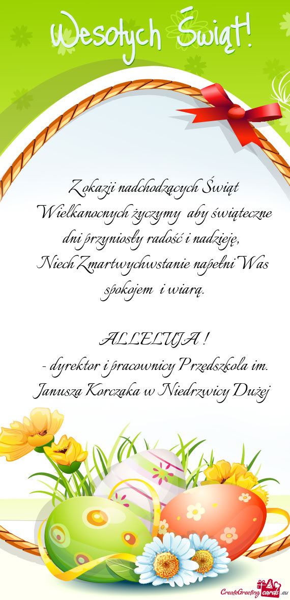 Z okazji nadchodzących Świąt Wielkanocnych życzymy aby świąteczne dni przyniosły radość i