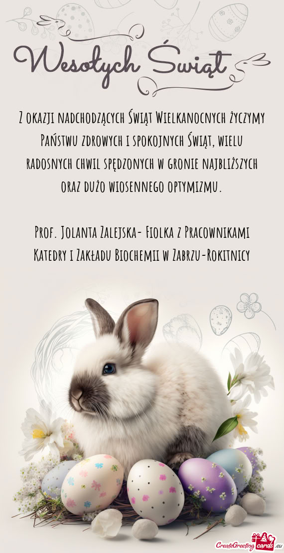 Z okazji nadchodzących Świąt Wielkanocnych życzymy Państwu zdrowych i spokojnych Świąt, wielu
