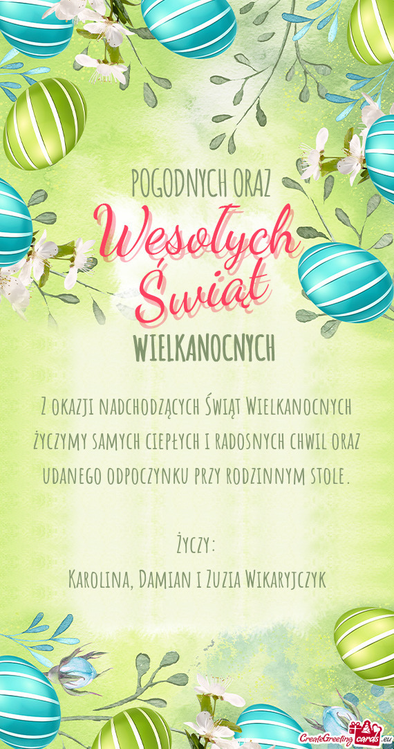 Z okazji nadchodzących Świąt Wielkanocnych życzymy samych ciepłych i radosnych chwil oraz udane