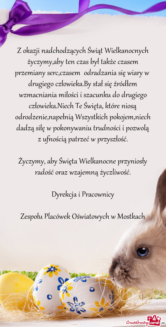 Z okazji nadchodzących Świąt Wielkanocnych życzymy,aby ten czas był także czasem przemiany ser