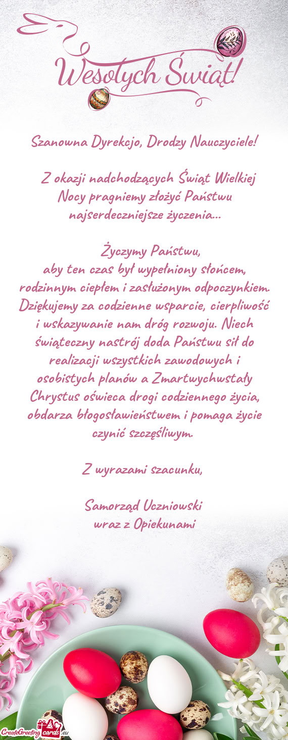Z okazji nadchodzących Świąt Wielkiej Nocy pragniemy złożyć Państwu najserdeczniejsze życz