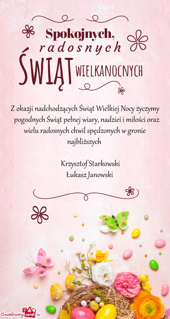 Z okazji nadchodzących Świąt Wielkiej Nocy życzymy ‎pogodnych Świąt pełnej wiary, nadziei i