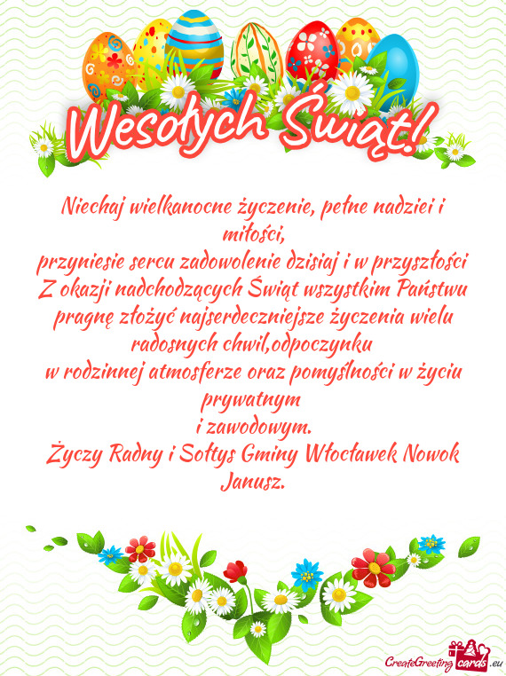 Z okazji nadchodzących Świąt wszystkim Państwu pragnę złożyć najserdeczniejsze życzenia wie