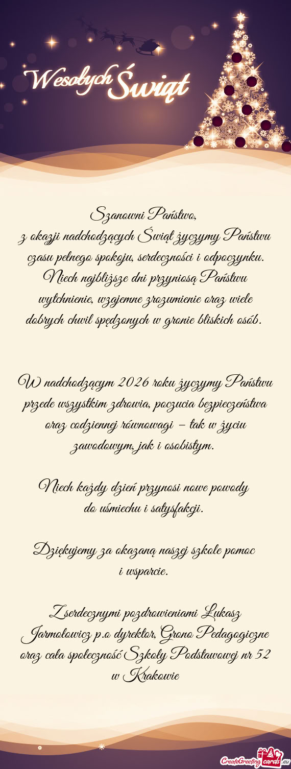 Z okazji nadchodzących Świąt życzymy Państwu czasu pełnego spokoju, serdeczności i odpoczynku