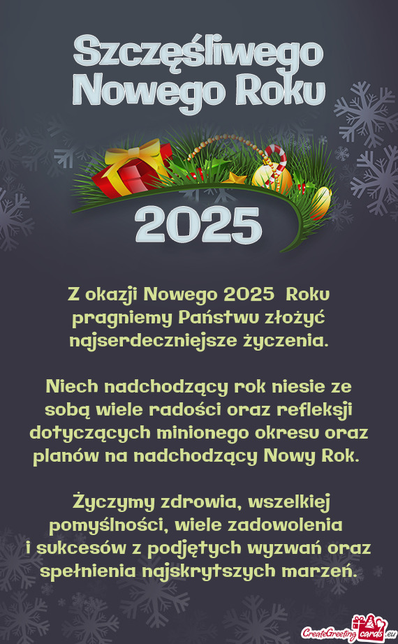 Z okazji Nowego 2025 Roku pragniemy Państwu złożyć najserdeczniejsze życzenia