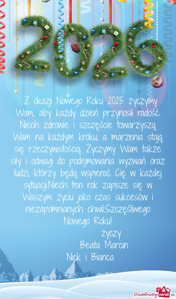Z okazji Nowego Roku 2025 życzymy Wam, aby każdy dzień przynosił radość. Niech zdrowie i szc