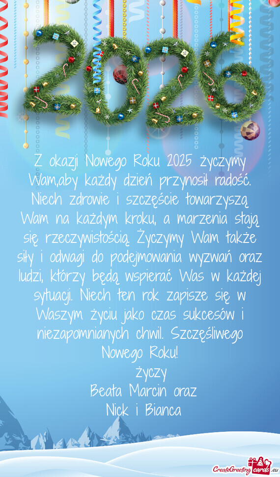 Z okazji Nowego Roku 2025 życzymy Wam,aby każdy dzień przynosił radość. Niech zdrowie i szczę