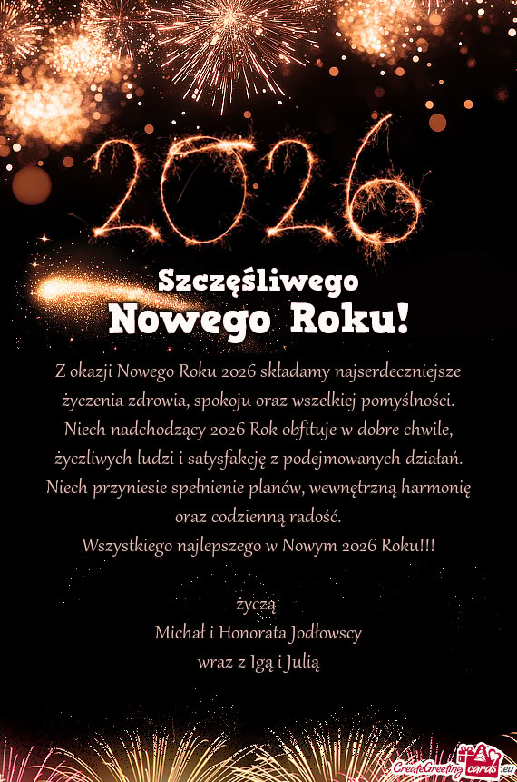 Z okazji Nowego Roku 2026 składamy najserdeczniejsze życzenia zdrowia, spokoju oraz wszelkiej pomy