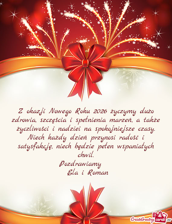 Z okazji Nowego Roku 2026 życzymy dużo zdrowia, szczęścia i spełnienia marzeń, a także życzl