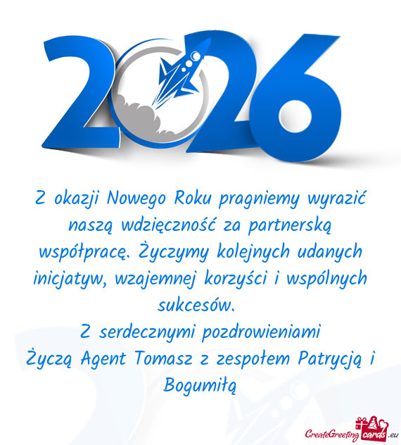 Z okazji Nowego Roku pragniemy wyrazić naszą wdzięczność za partnerską współpracę. Życzymy