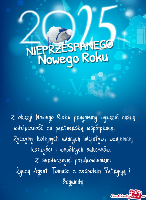 Z okazji Nowego Roku pragniemy wyrazić naszą wdzięczność za partnerską współpracę.  Ży