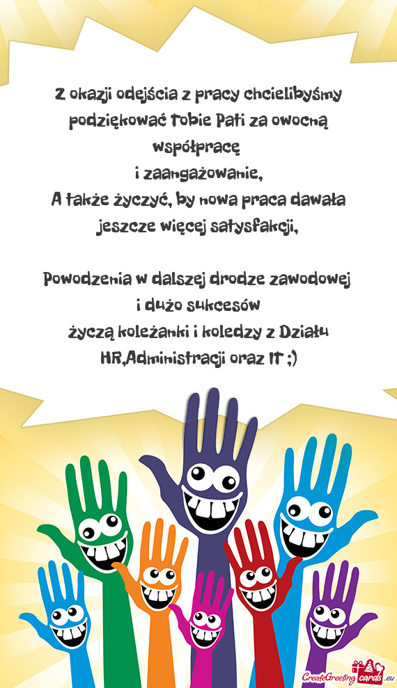 Z okazji odejścia z pracy chcielibyśmy podziękować Tobie Pati za owocną współpracę