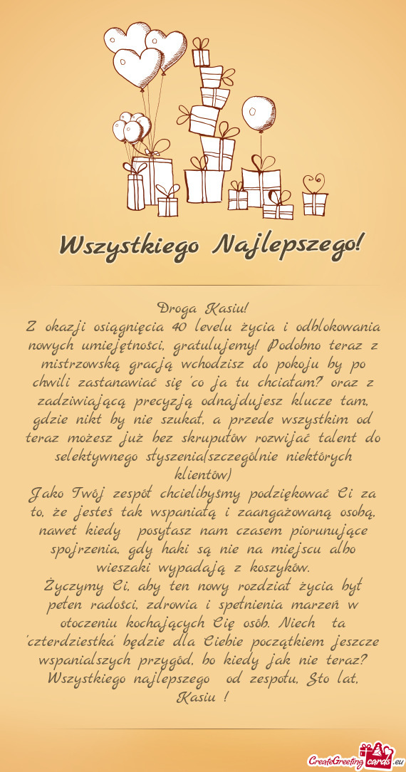 Z okazji osiągnięcia 40 levelu życia i odblokowania nowych umiejętności, gratulujemy! Podobno t