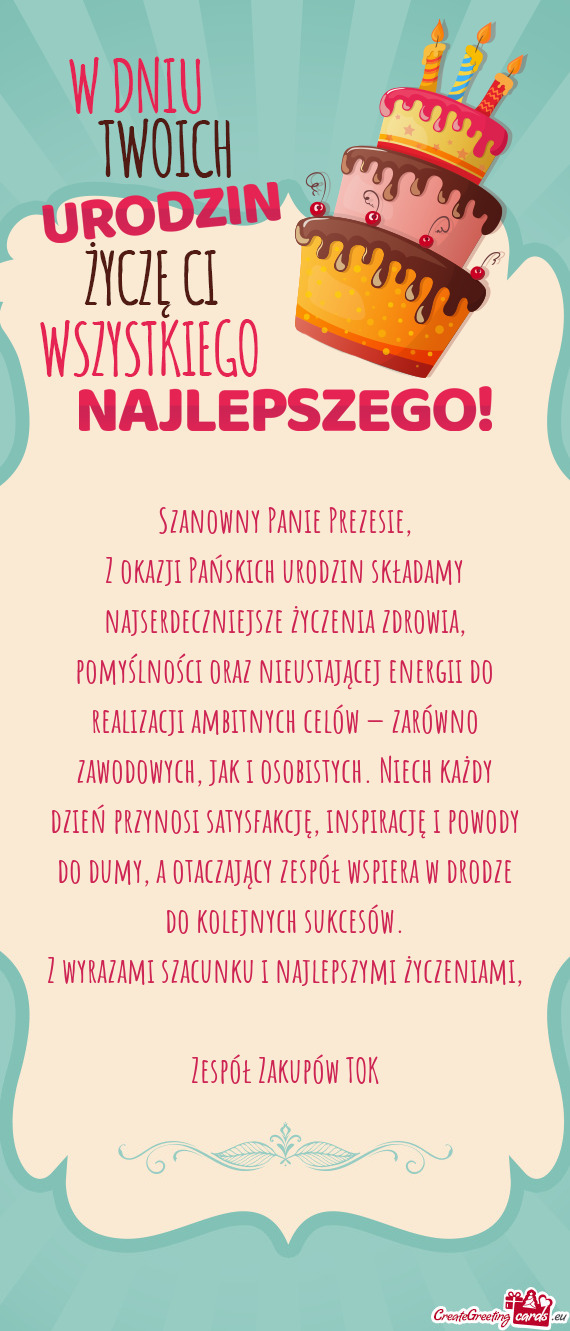 Z okazji Pańskich urodzin składamy najserdeczniejsze życzenia zdrowia, pomyślności oraz nieusta