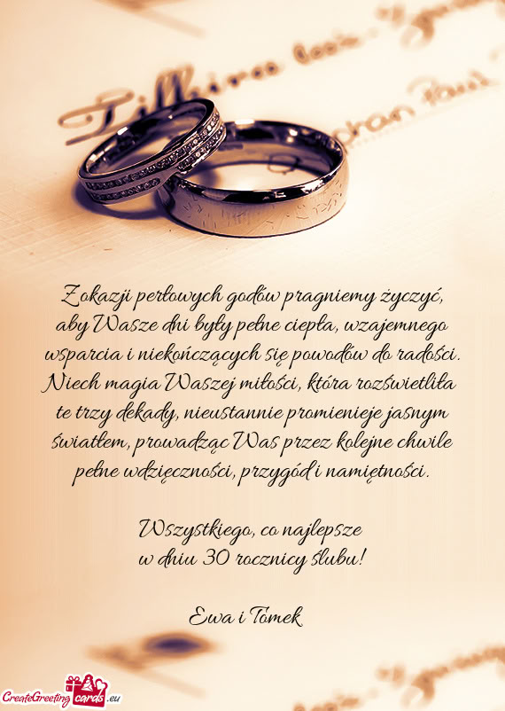 Z okazji perłowych godów pragniemy życzyć