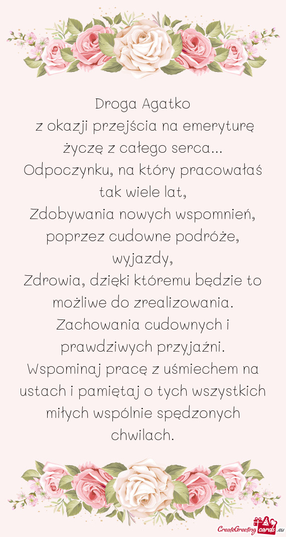 Z okazji przejścia na emeryturę życzę z całego serca