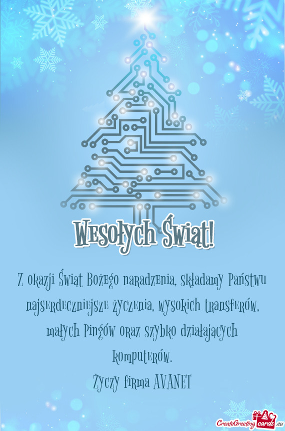 Z okazji Świąt Bożego naradzenia, składamy Państwu najserdeczniejsze życzenia, wysokich transf