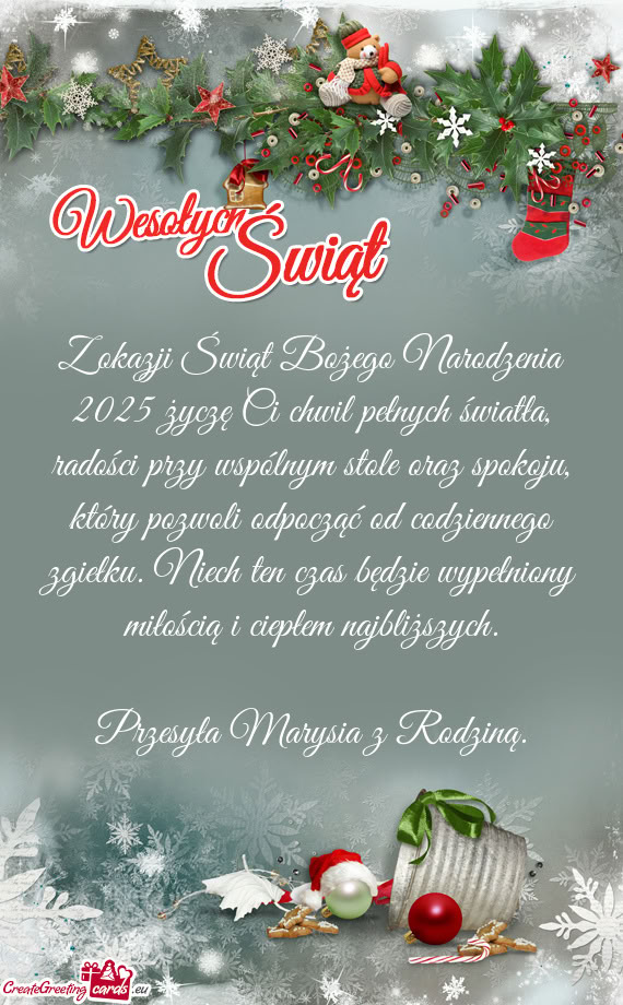 Z okazji Świąt Bożego Narodzenia 2025 życzę Ci chwil pełnych światła, radości przy wspólny