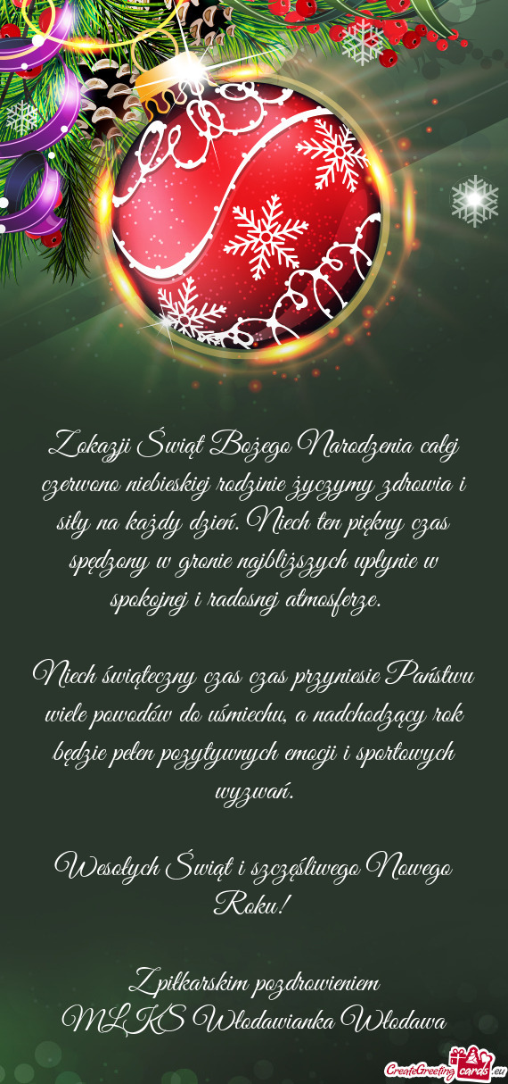 Z okazji Świąt Bożego Narodzenia całej czerwono niebieskiej rodzinie życzymy zdrowia i siły na