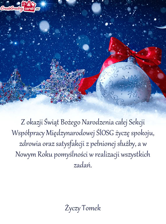 Z okazji Świąt Bożego Narodzenia całej Sekcji Współpracy Międzynarodowej ŚlOSG życzę spoko