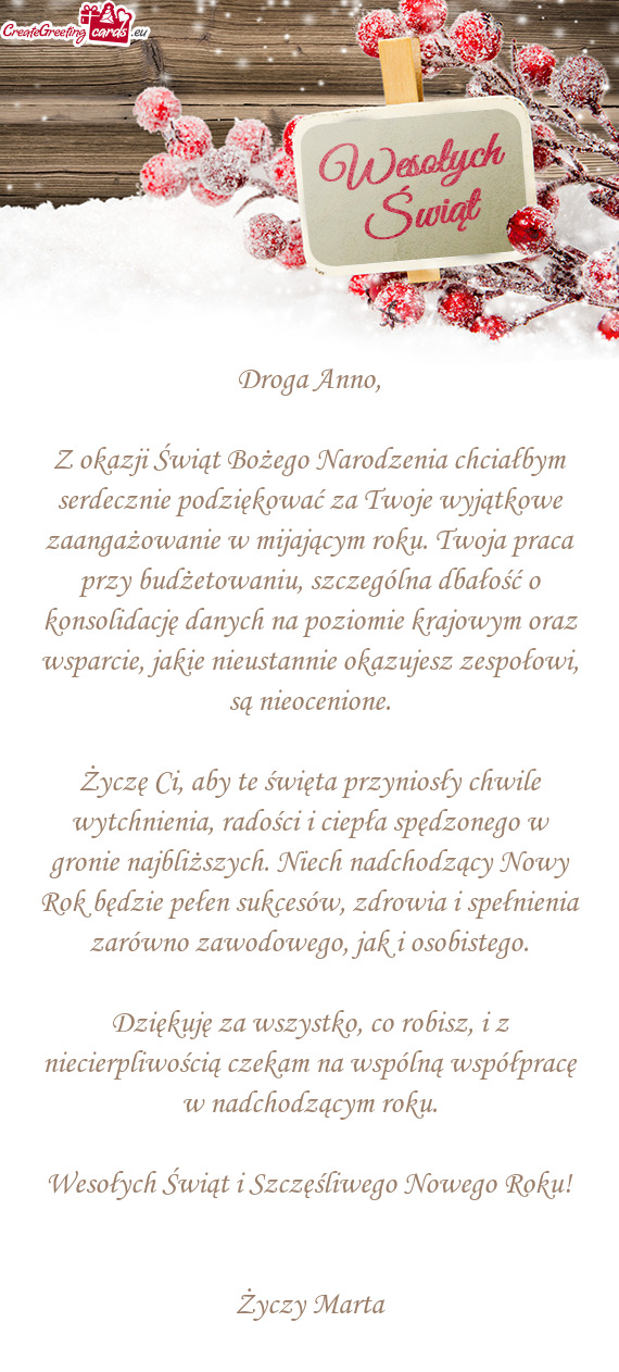 Z okazji Świąt Bożego Narodzenia chciałbym serdecznie podziękować za Twoje wyjątkowe zaangaż