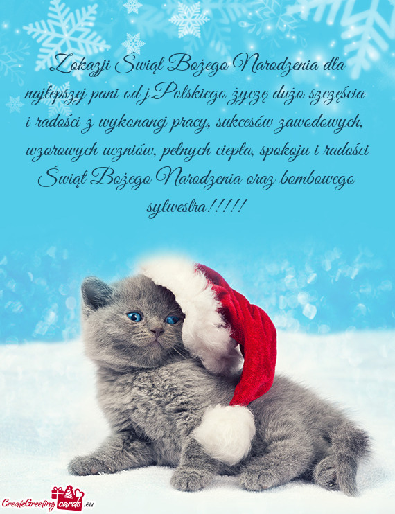 Z okazji Świąt Bożego Narodzenia dla najlepszej pani od j.Polskiego życzę dużo szczęścia i