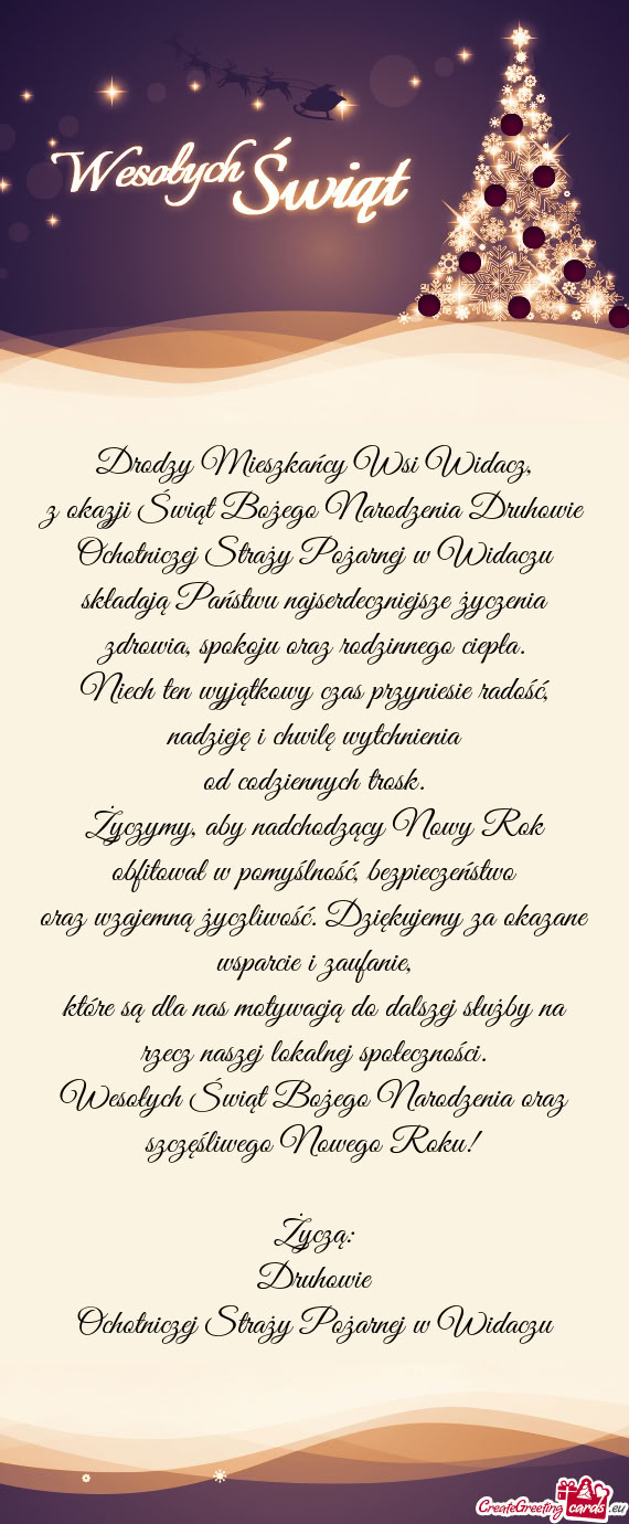 Z okazji Świąt Bożego Narodzenia Druhowie Ochotniczej Straży Pożarnej w Widaczu