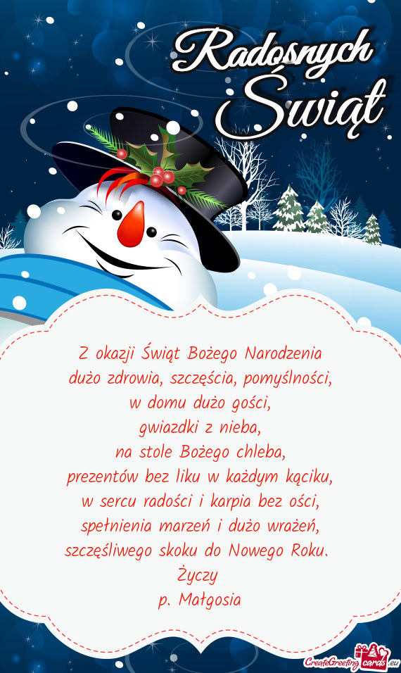 Z okazji Świąt Bożego Narodzenia  dużo zdrowia, szczęścia,