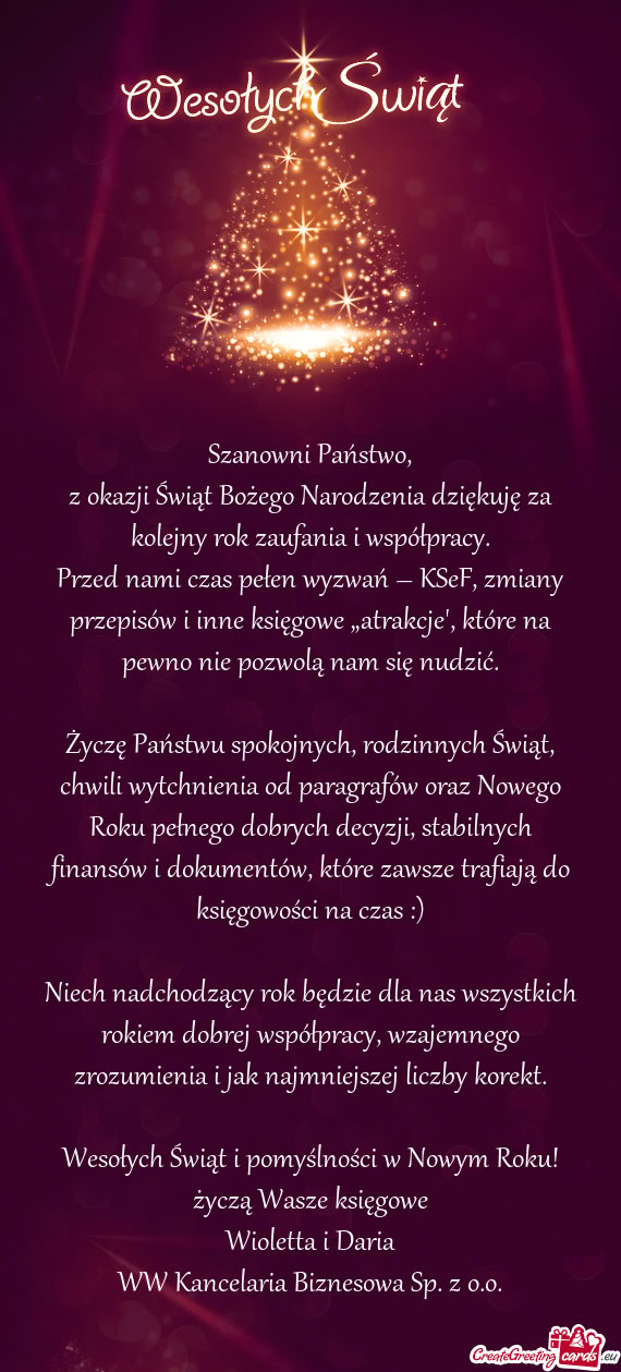 Z okazji Świąt Bożego Narodzenia dziękuję za kolejny rok zaufania i współpracy