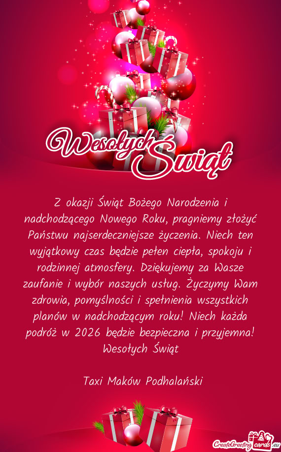 Z okazji Świąt Bożego Narodzenia i nadchodzącego Nowego Roku, pragniemy złożyć Państwu najse