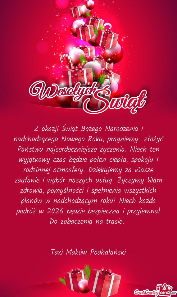 Z okazji Świąt Bożego Narodzenia i nadchodzącego Nowego Roku, pragniemy złożyć Państwu najs