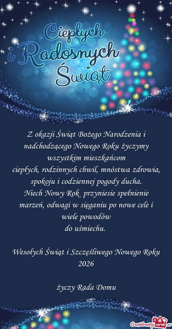 Z okazji Świąt Bożego Narodzenia i nadchodzącego Nowego Roku życzymy wszystkim mieszkańcom