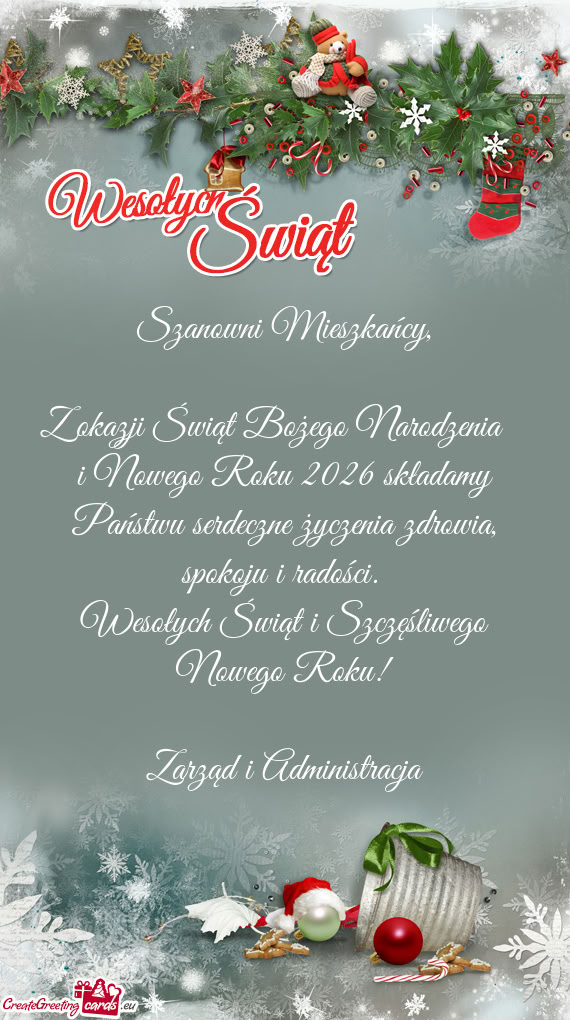 Z okazji Świąt Bożego Narodzenia i Nowego Roku 2026 składamy Państwu serdeczne życzenia zdr