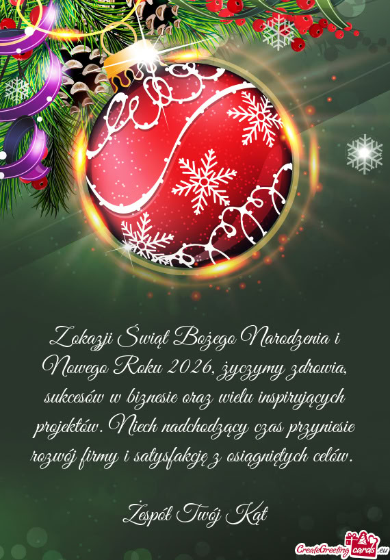 Z okazji Świąt Bożego Narodzenia i Nowego Roku 2026, życzymy zdrowia, sukcesów w biznesie oraz