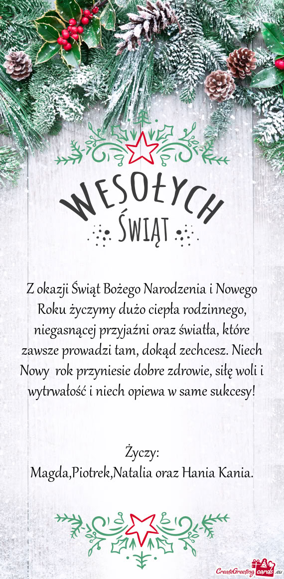 Z okazji Świąt Bożego Narodzenia i Nowego Roku życzymy dużo ciepła rodzinnego