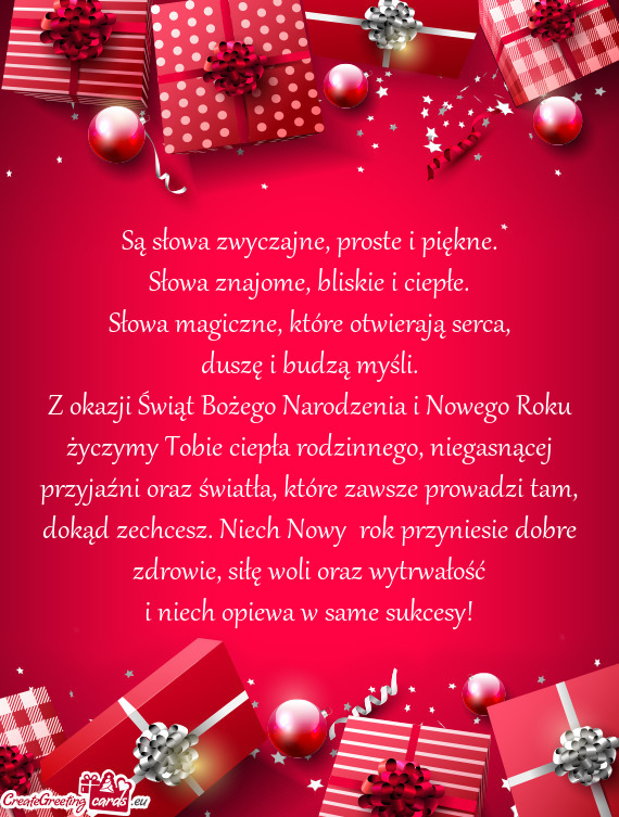 Z okazji Świąt Bożego Narodzenia i Nowego Roku życzymy Tobie ciepła rodzinnego, niegasnącej pr