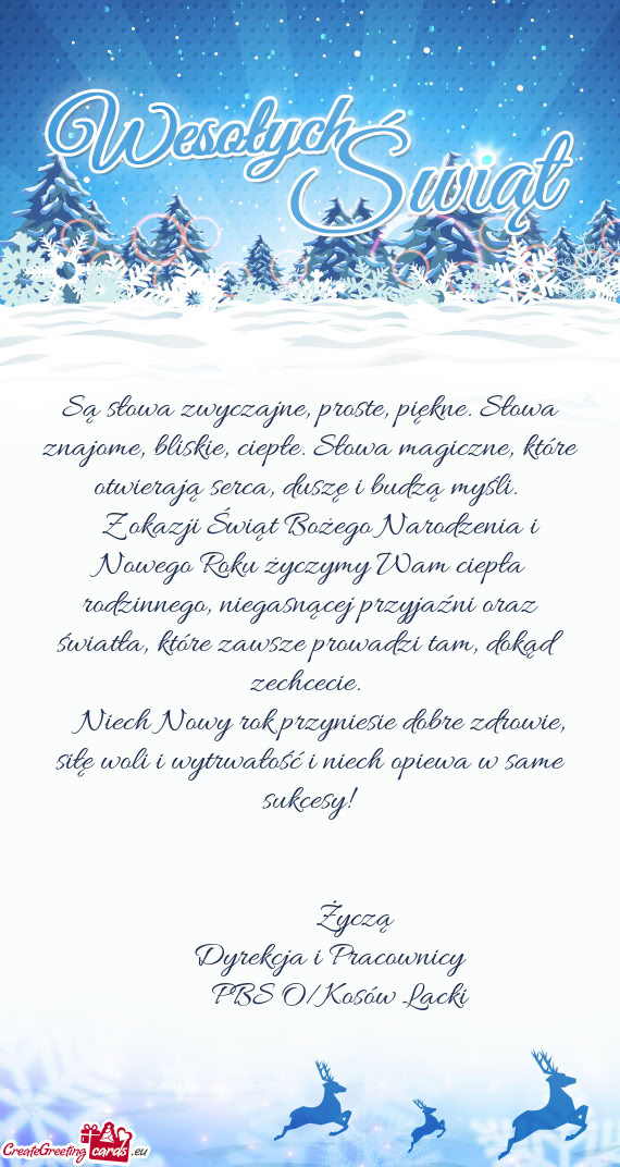 Z okazji Świąt Bożego Narodzenia i Nowego Roku życzymy Wam ciepła rodzinnego, niegasnącej p