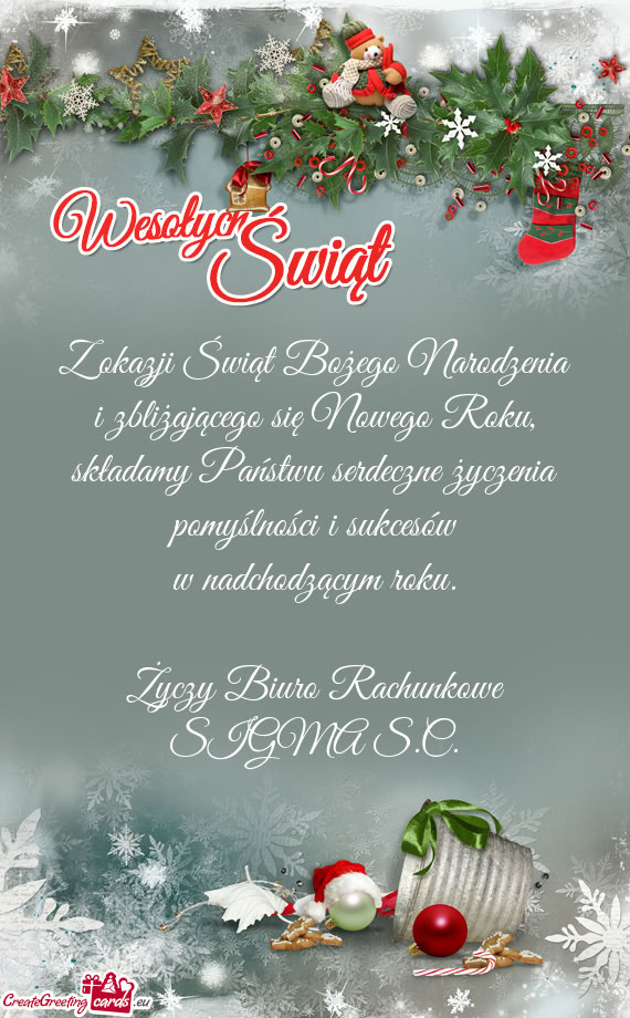 Z okazji Świąt Bożego Narodzenia  i zbliżającego się Nowego Roku,