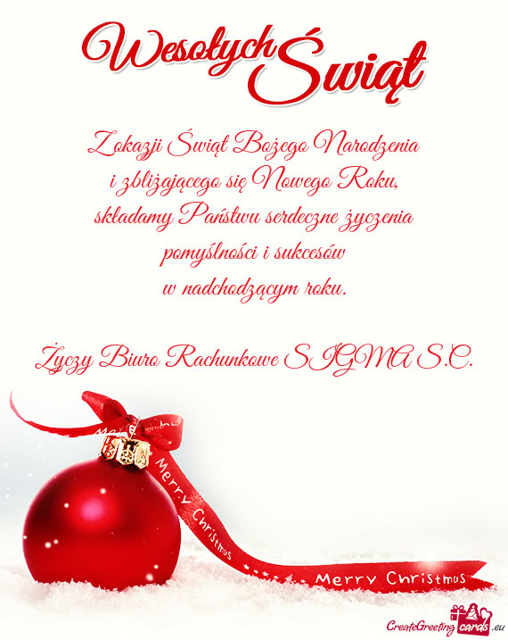 Z okazji Świąt Bożego Narodzenia  i zbliżającego się Nowego Roku,