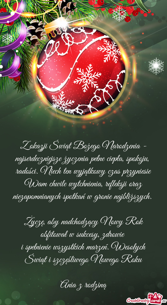 Z okazji Świąt Bożego Narodzenia - najserdeczniejsze życzenia pełne ciepła, spokoju, radości