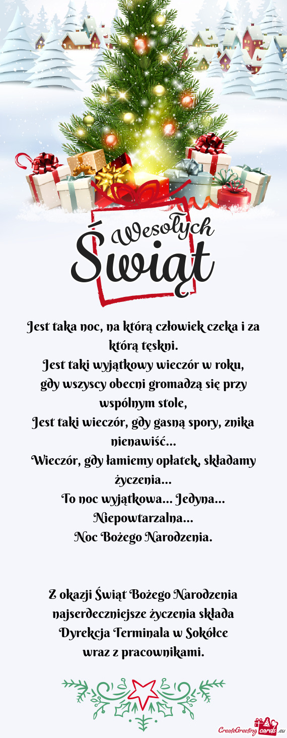 Z okazji Świąt Bożego Narodzenia najserdeczniejsze życzenia składa Dyrekcja Terminala w