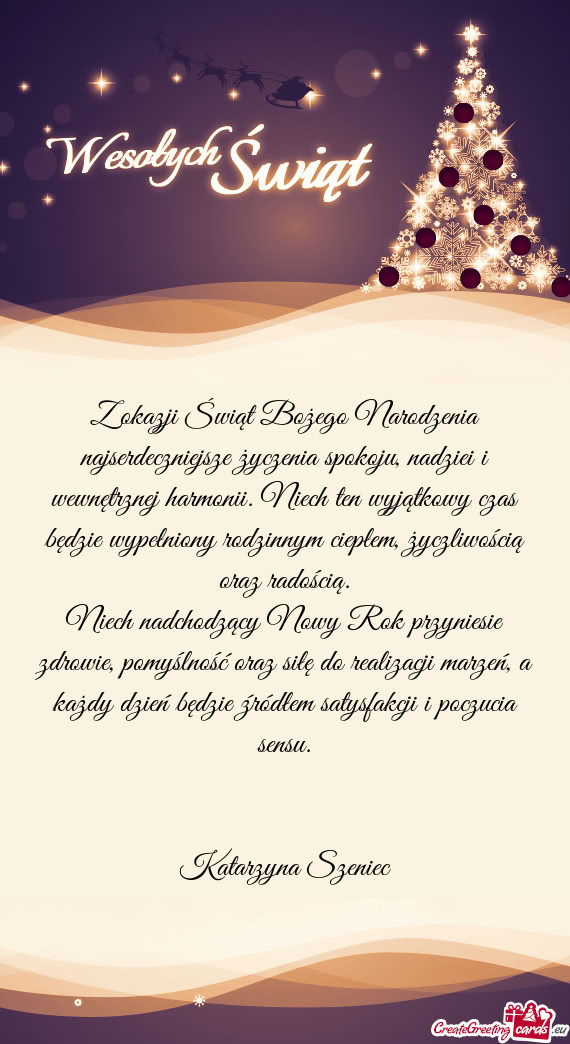 Z okazji Świąt Bożego Narodzenia najserdeczniejsze życzenia spokoju, nadziei i wewnętrznej harm