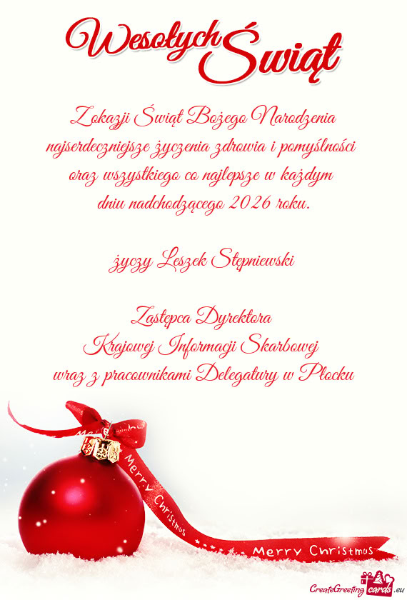 Z okazji Świąt Bożego Narodzenia najserdeczniejsze życzenia zdrowia i pomyślności