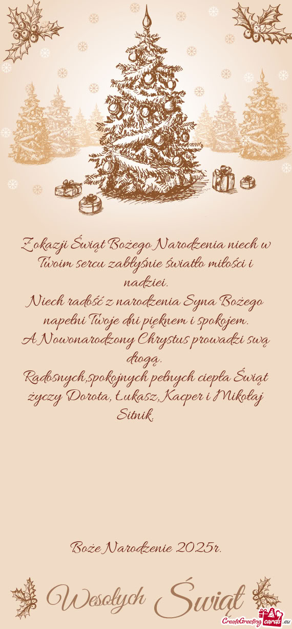 Z okazji Świąt Bożego Narodzenia niech w Twoim sercu zabłyśnie światło miłości i nadziei