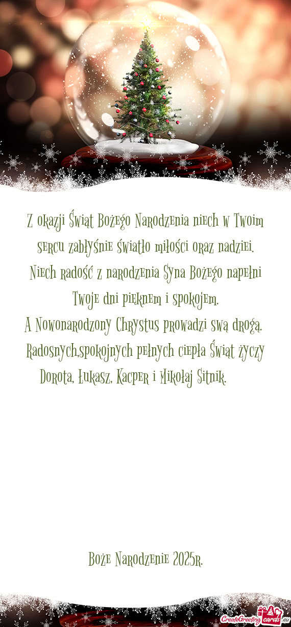 Z okazji Świąt Bożego Narodzenia niech w Twoim sercu zabłyśnie światło miłości oraz nadziei