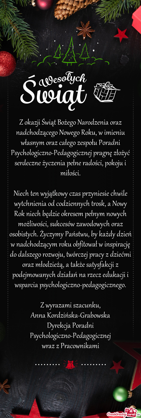 Z okazji Świąt Bożego Narodzenia oraz nadchodzącego Nowego Roku, w imieniu własnym oraz całego