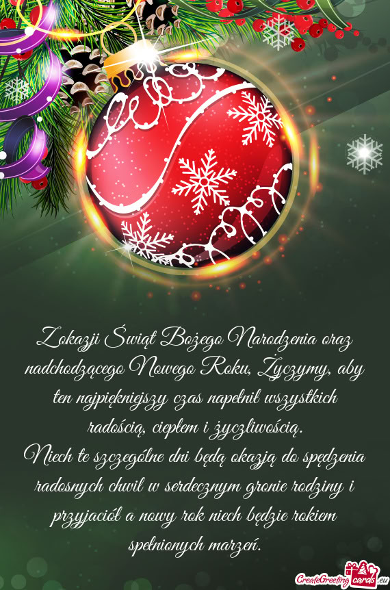Z okazji Świąt Bożego Narodzenia oraz nadchodzącego Nowego Roku, Życzymy, aby ten najpiękniejs