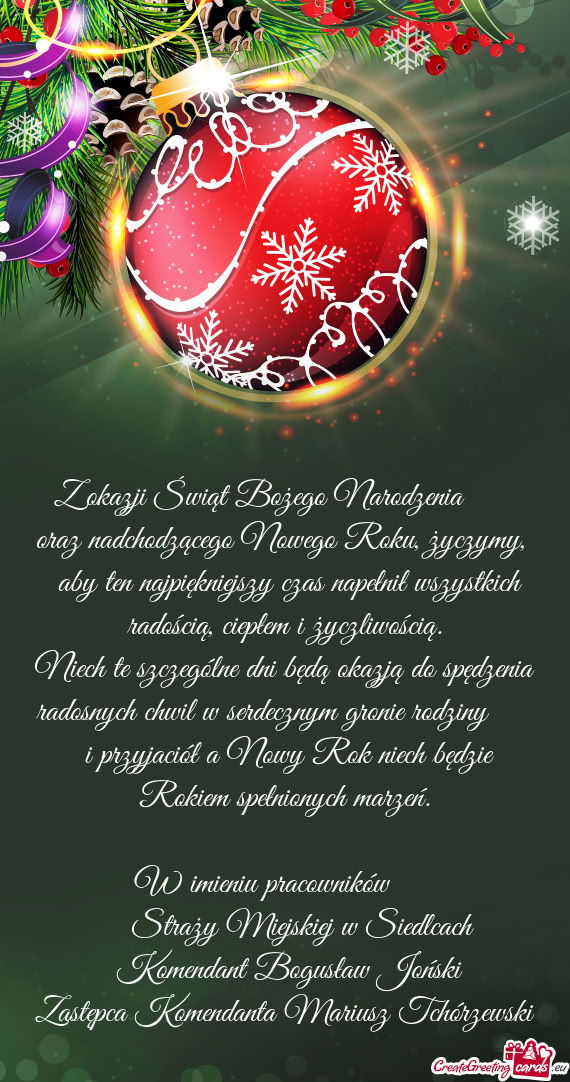 Z okazji Świąt Bożego Narodzenia  oraz nadchodzącego Nowego Roku, życzymy, aby ten najpi